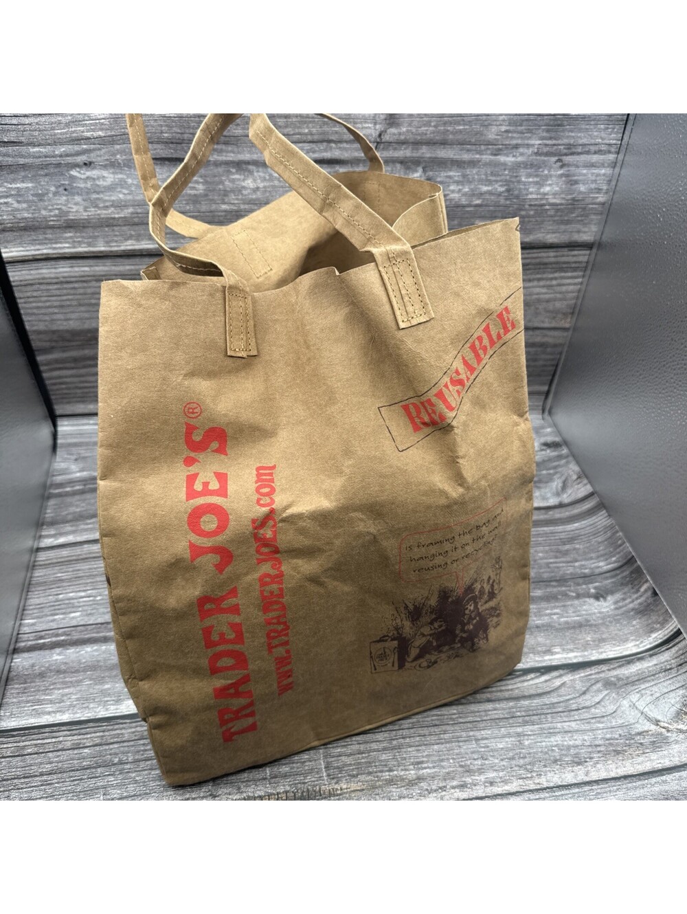 Trader Joe's Washable Reusable Paper Shopping Bag Brown